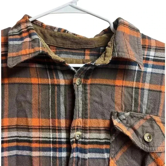 CQR Men's Flannel Shirt Brown Orange Long Sleeve Button Up Size Large - Picture 2 of 11